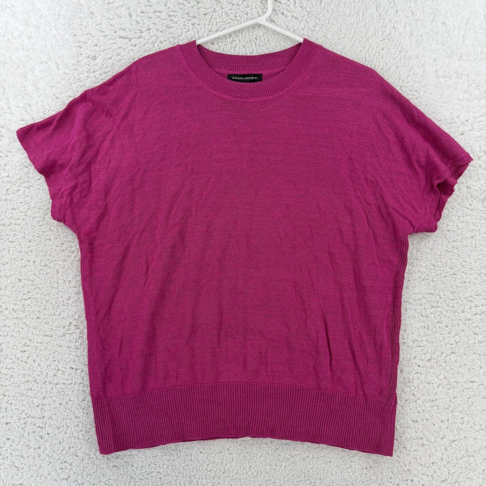 Banana Republic Sweater Womens Large Pink Linen Rayon Crewneck Knit Short Sleeve